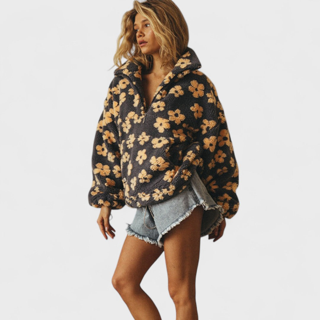 Marlowe | Women's Floral Sherpa Half Zip Fleece Pullover