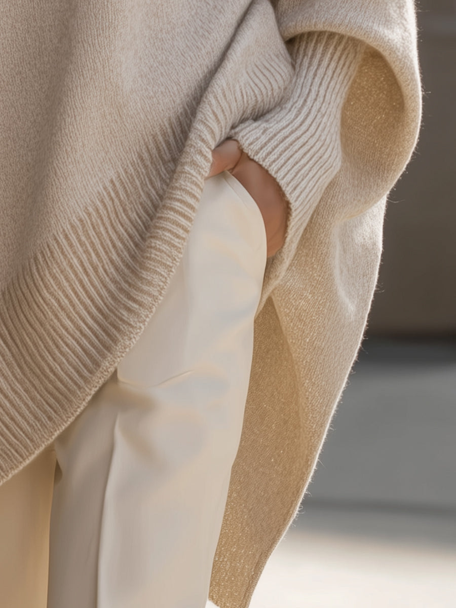 Rosalind | Women's Oversized Draped Asymmetric Knit Poncho Sweater