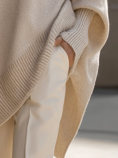 Rosalind | Women's Oversized Draped Asymmetric Knit Poncho Sweater