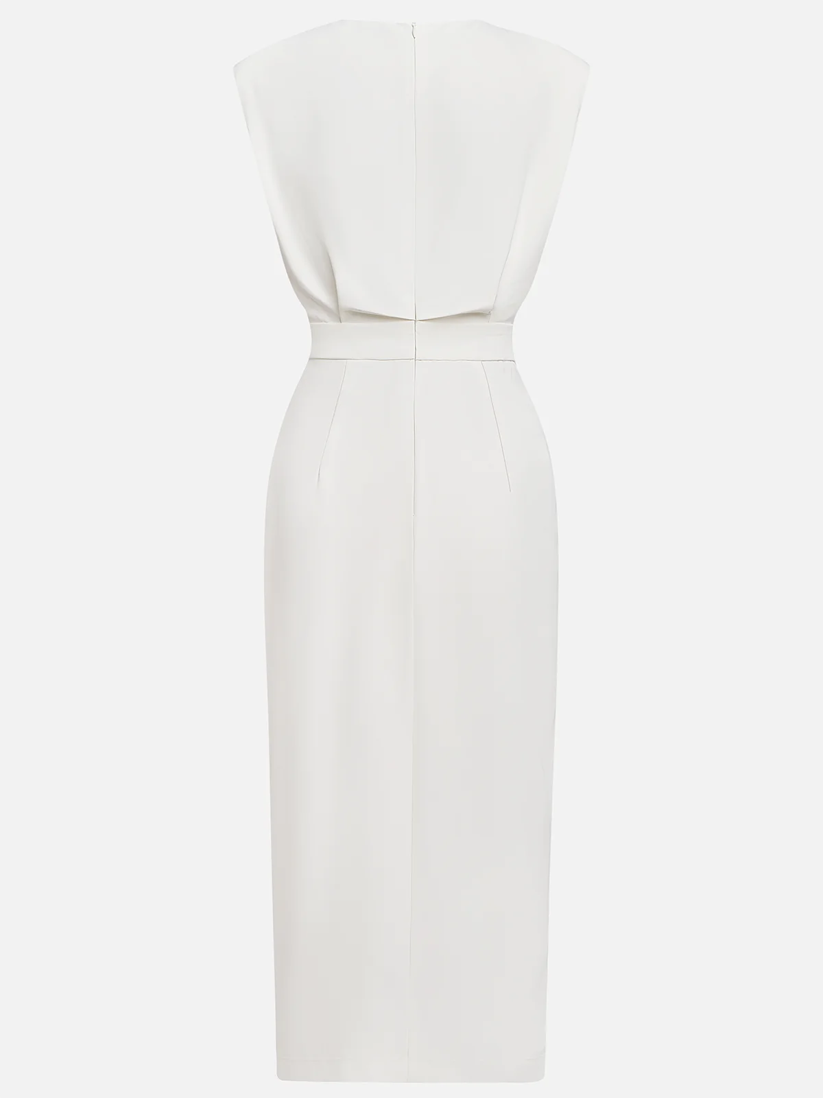 Quinn | Structured Shoulder Sleeveless Button Detail Midi Elegant Dress