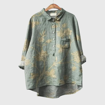 Elly | Floral Watercolor Long Sleeve Oversized Button Down Casual Blouse