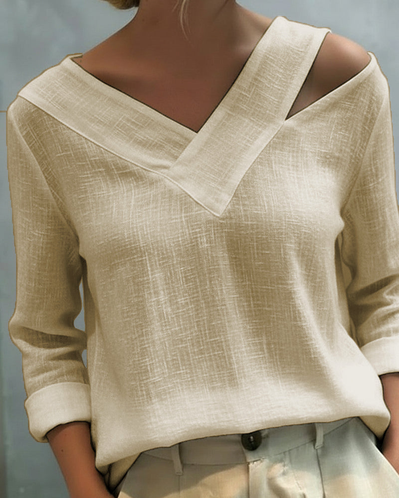 Aria | Off Shoulder Asymmetric V Neck Long Sleeve Relaxed Top