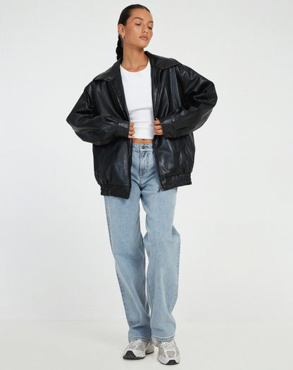 Rosalind | Women's Oversized Faux Leather Bomber Jacket