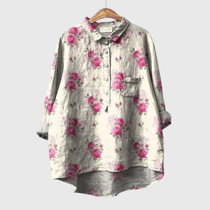Elly | Floral Watercolor Long Sleeve Oversized Button Down Casual Blouse