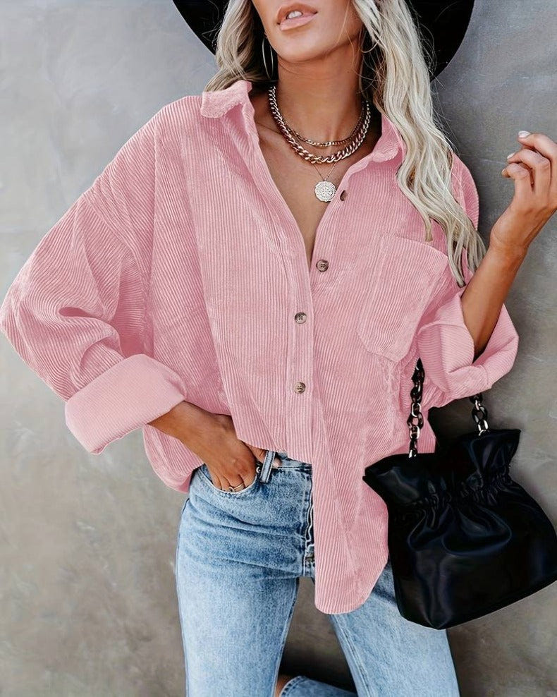 Wrenley | Women's Corduroy Oversized Button Down Shirt