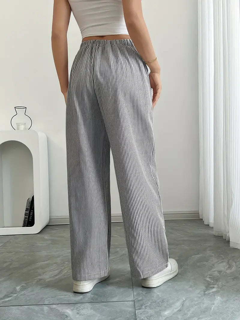 Marisol | Women's Wide Leg Striped Drawstring Beach Pants
