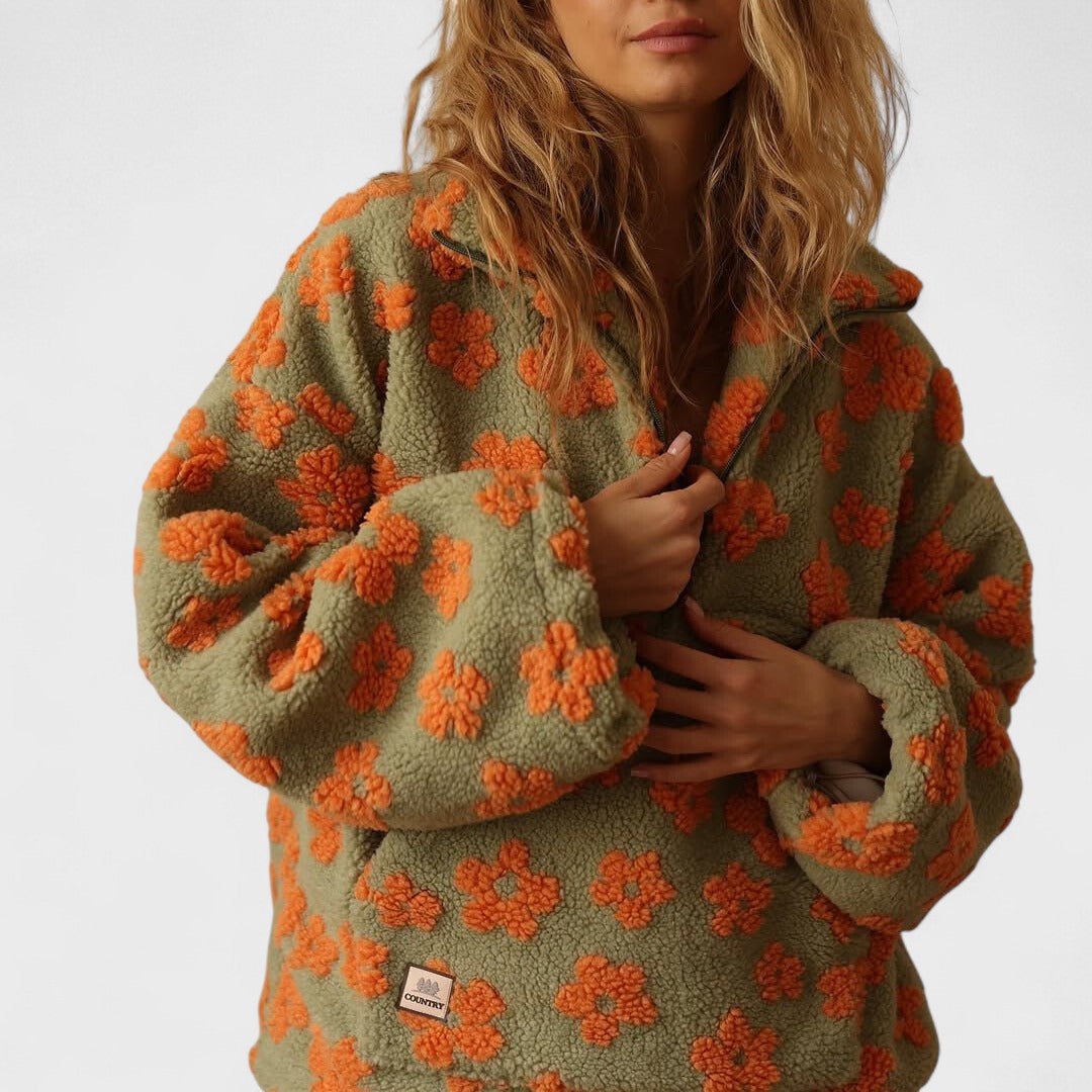 Marlowe | Women's Floral Sherpa Half Zip Fleece Pullover