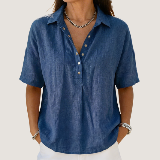 Waverly | Women's Relaxed Short Sleeve Collared Button Down Blouse