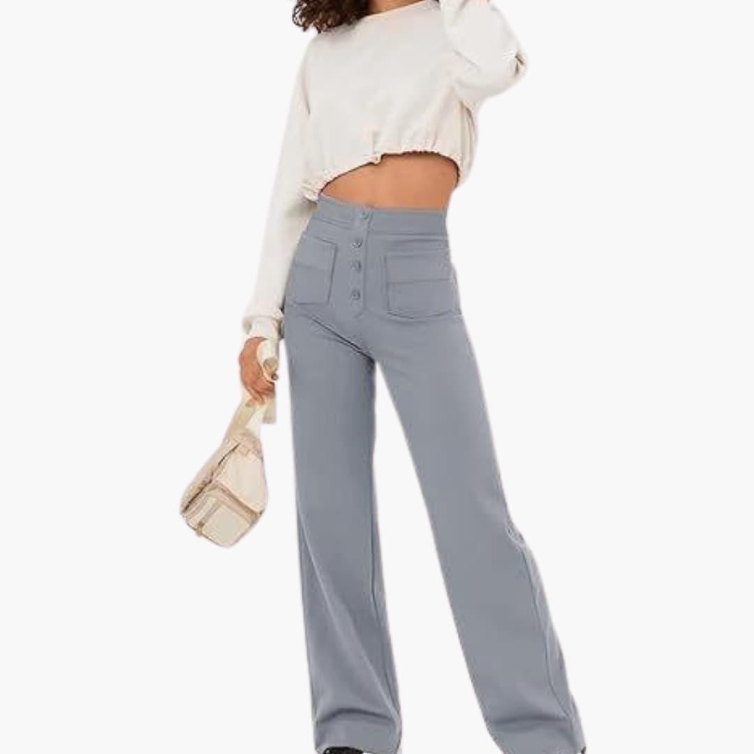 Marlowe | Women's High Waisted Wide Leg Patch Pocket Trousers