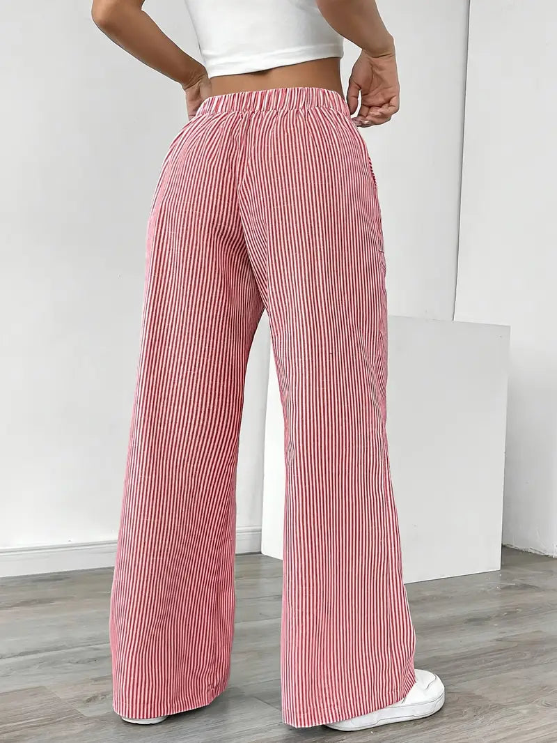 Marisol | Women's Wide Leg Striped Drawstring Beach Pants