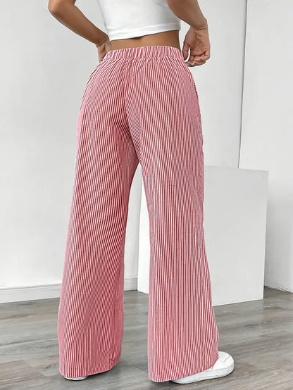 Marisol | Women's Wide Leg Striped Drawstring Beach Pants