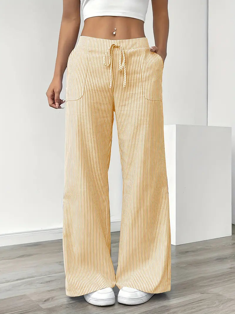 Marisol | Women's Wide Leg Striped Drawstring Beach Pants