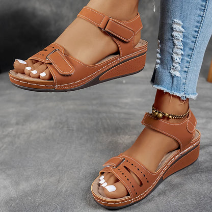 Quinn | Cutout Strap Velcro Ankle Open Toe Orthopedic Walking Sandal