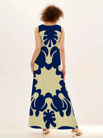 Marlowe | Women's Abstract Print Sleeveless Swing Maxi Dress