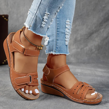 Quinn | Cutout Strap Velcro Ankle Open Toe Orthopedic Walking Sandal