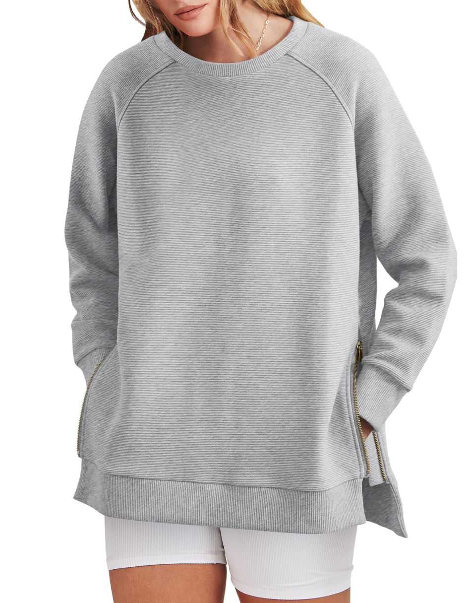 Fenella | Women's Zippered Tunic Side Zip Crew Neck Sweatshirt