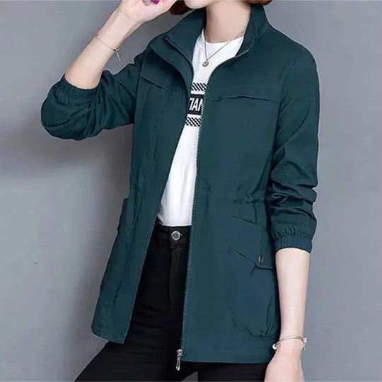 Catherine | Women's Lightweight Stand Collar Drawstring Waist Jacket