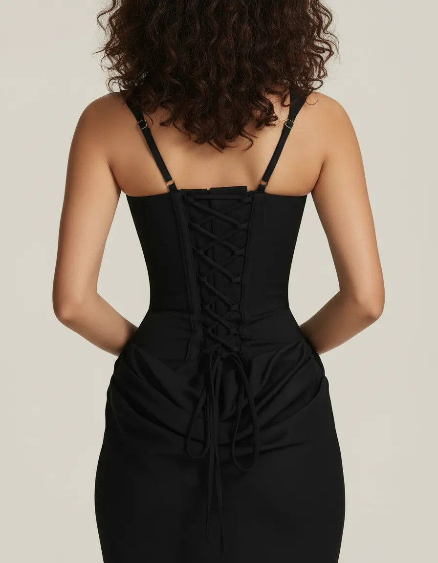 Amara | Women's Corset Bodice Draped Maxi Dress