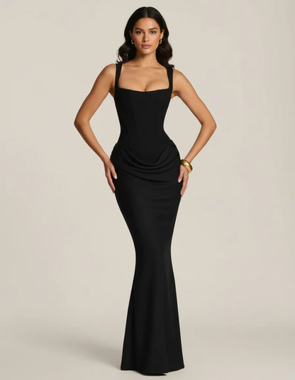 Amara | Women's Corset Bodice Draped Maxi Dress