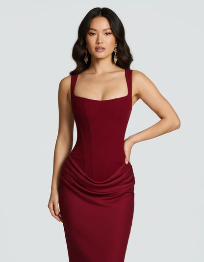 Amara | Women's Corset Bodice Draped Maxi Dress