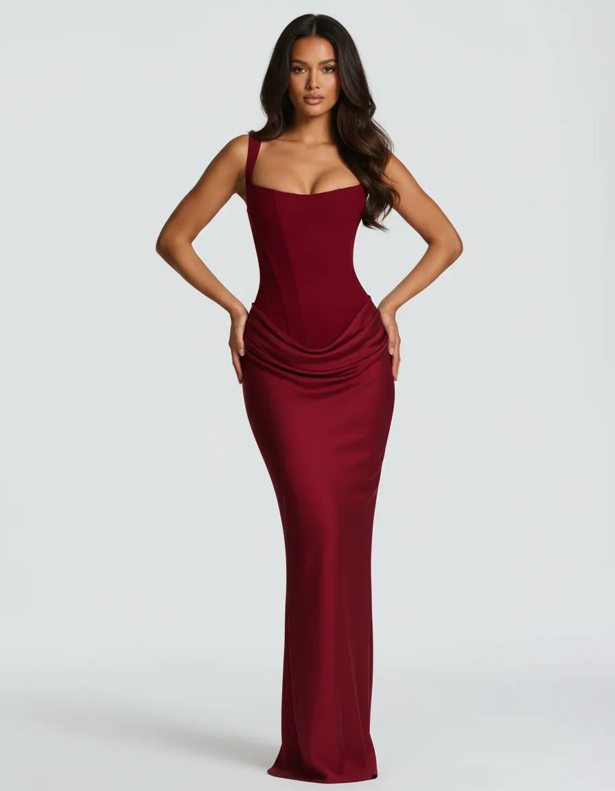 Amara | Women's Corset Bodice Draped Maxi Dress