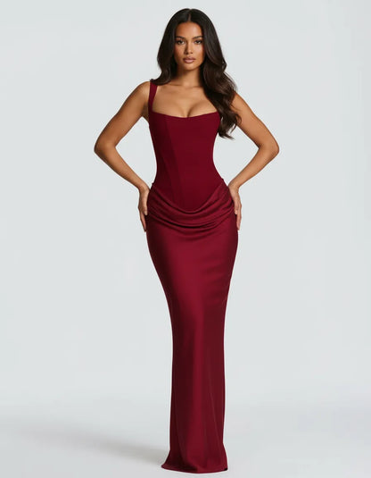 Amara | Women's Corset Bodice Draped Maxi Dress