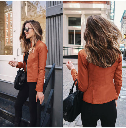 Larkin | Women's Leather Look Biker Zip Jacket