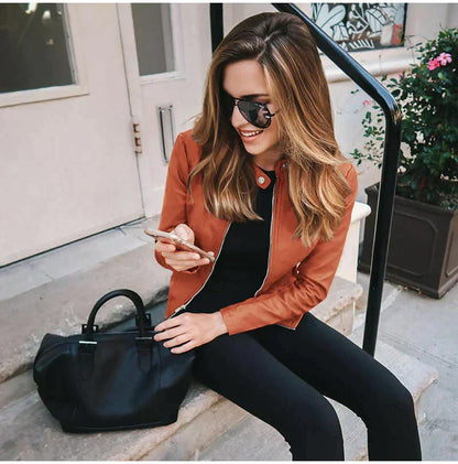 Larkin | Women's Leather Look Biker Zip Jacket