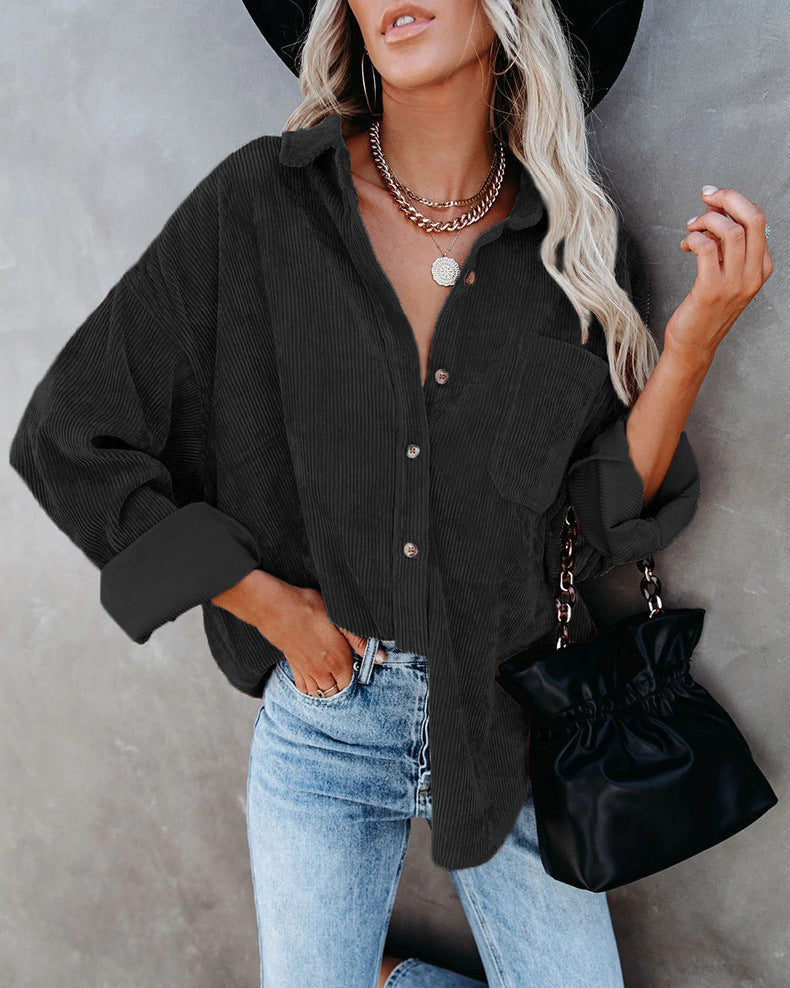 Wrenley | Women's Corduroy Oversized Button Down Shirt
