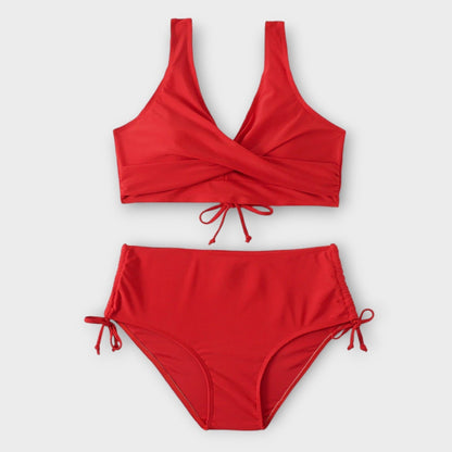 Arden | High Waisted Bikini Set Wrap Cross Front Ruched