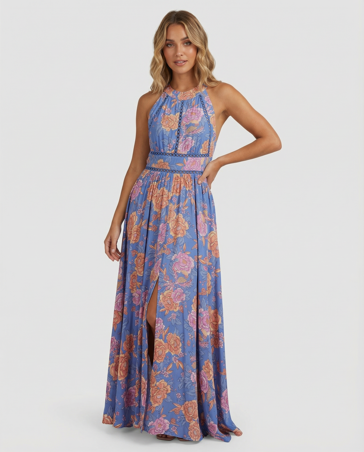 Marlowe | Women's Floral Halter Neck Boho Maxi Dress