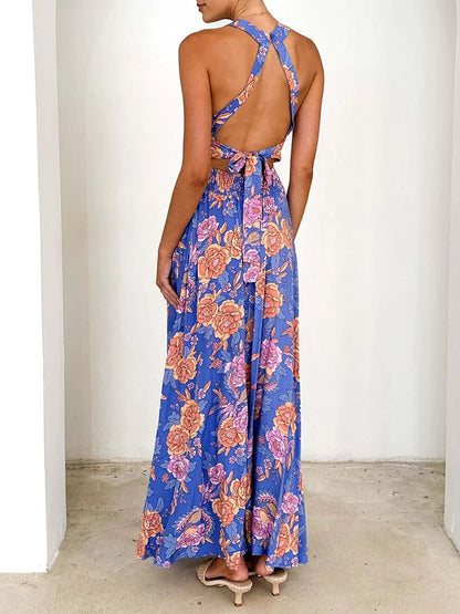 Marlowe | Women's Floral Halter Neck Boho Maxi Dress