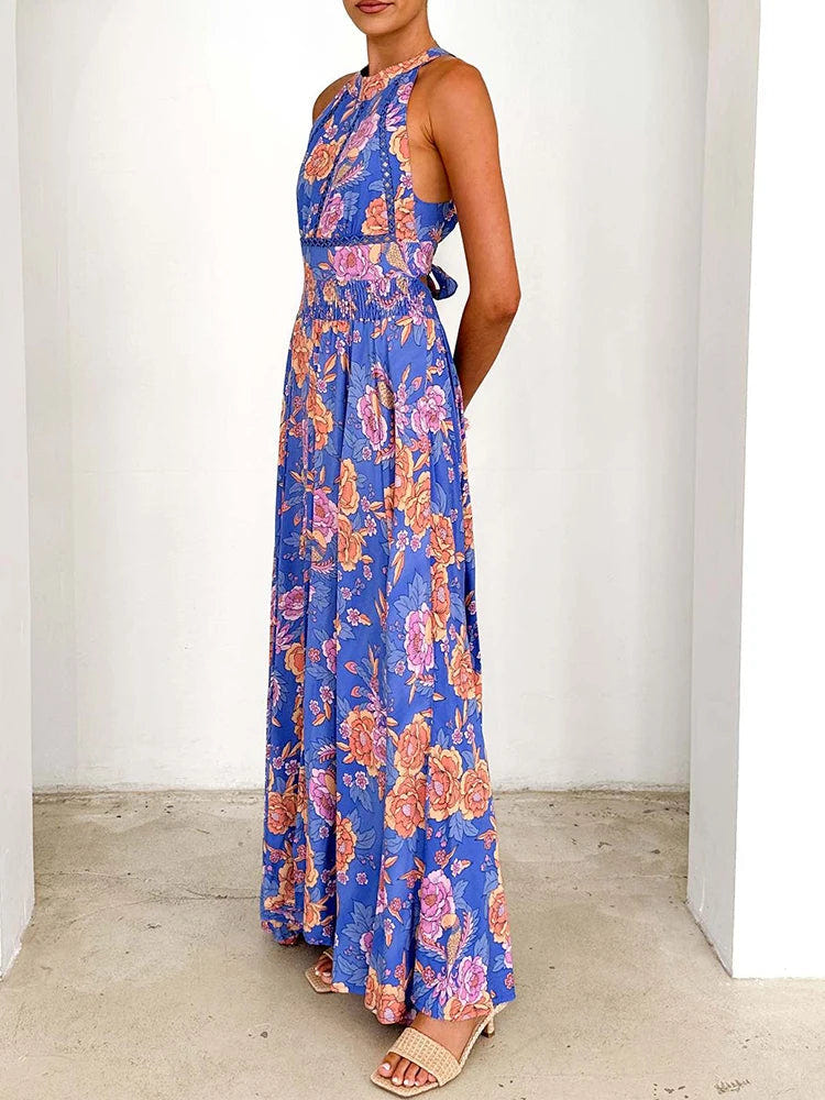 Marlowe | Women's Floral Halter Neck Boho Maxi Dress