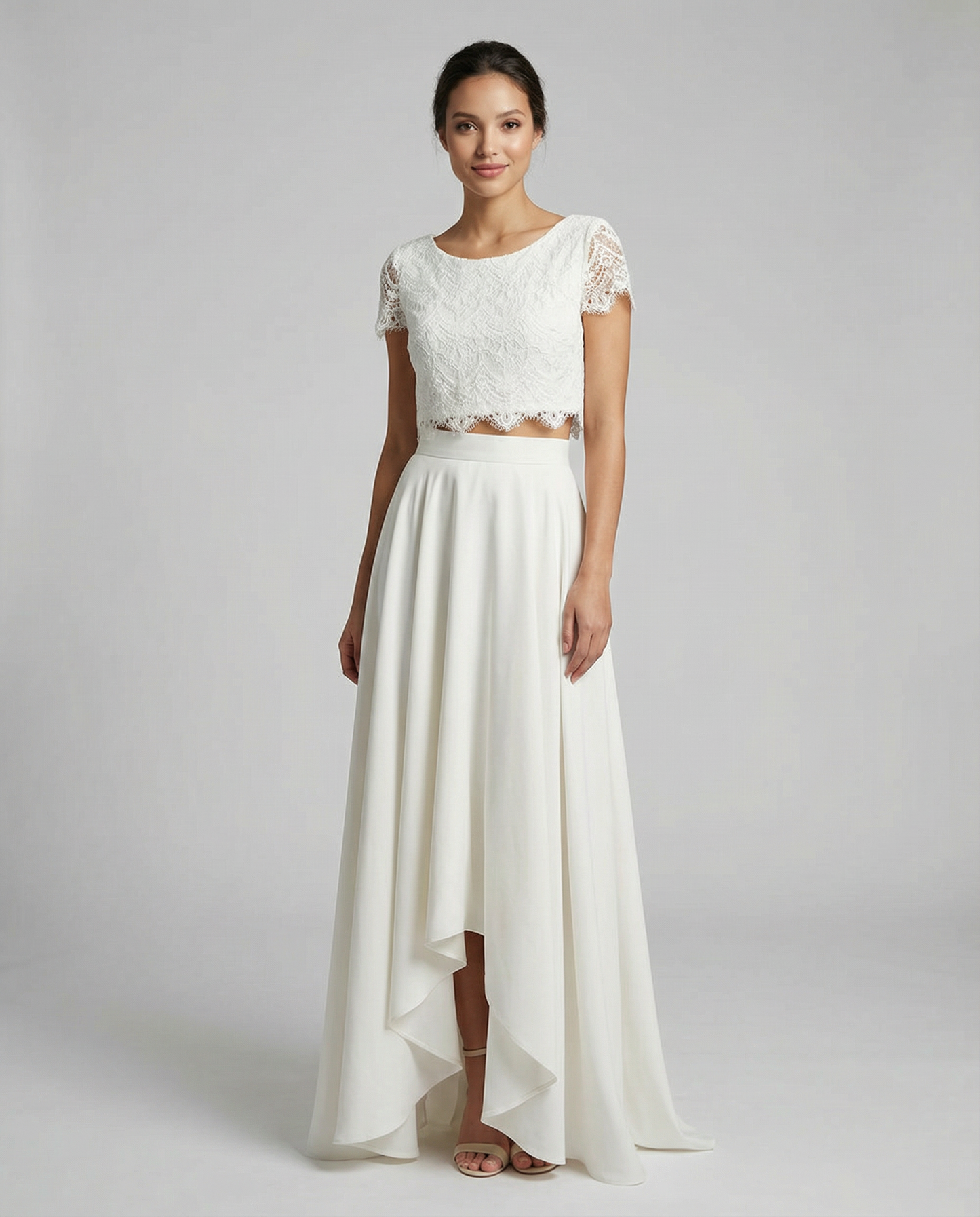 Serena | Two Piece Lace Crop Top High Low Flowing Boho Wedding Guest Dress