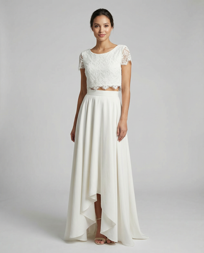 Serena | Two Piece Lace Crop Top High Low Flowing Boho Wedding Guest Dress