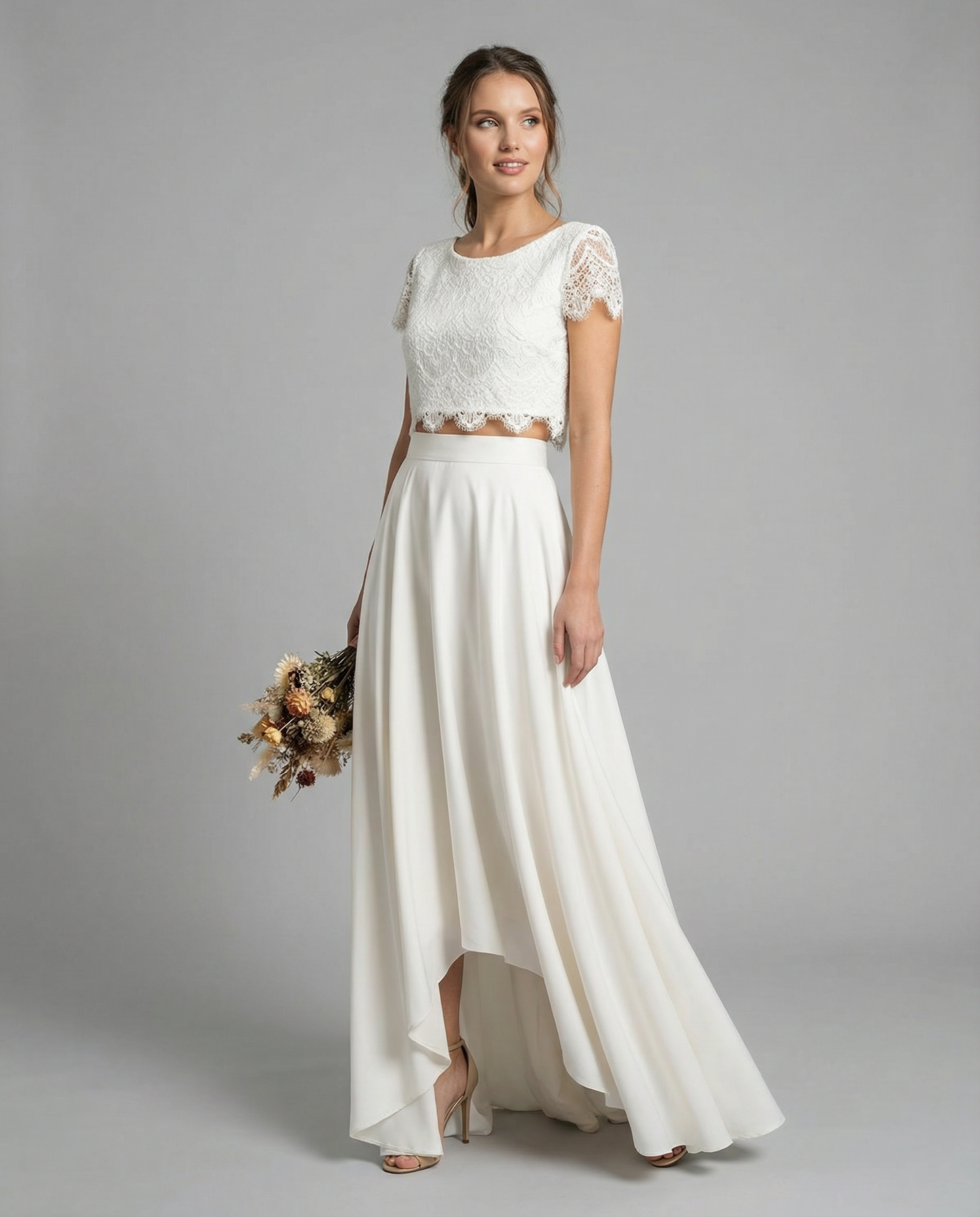 Serena | Two Piece Lace Crop Top High Low Flowing Boho Wedding Guest Dress