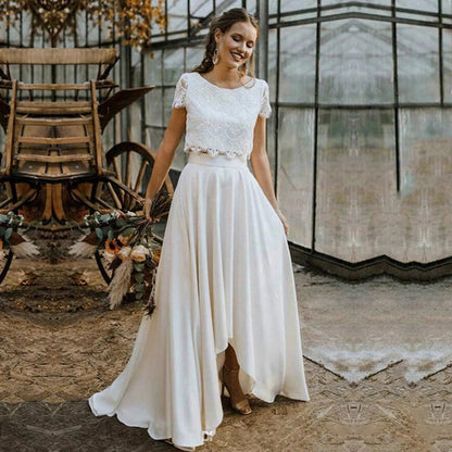 Serena | Two Piece Lace Crop Top High Low Flowing Boho Wedding Guest Dress