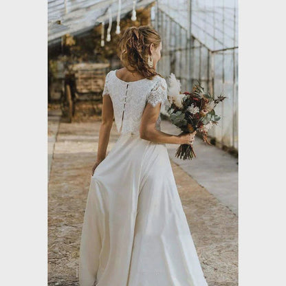 Serena | Two Piece Lace Crop Top High Low Flowing Boho Wedding Guest Dress