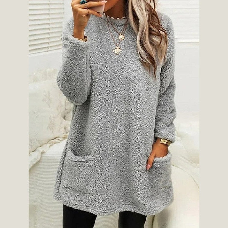 Marlowsen | Women's Fleece Longline Pocket Winter Pullover Sweater