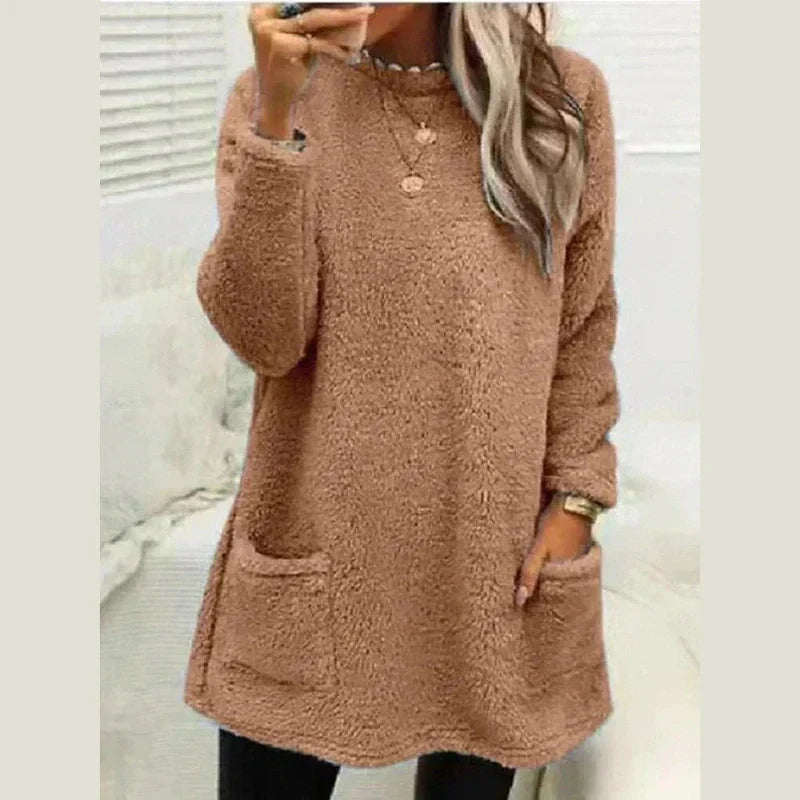 Marlowsen | Women's Fleece Longline Pocket Winter Pullover Sweater