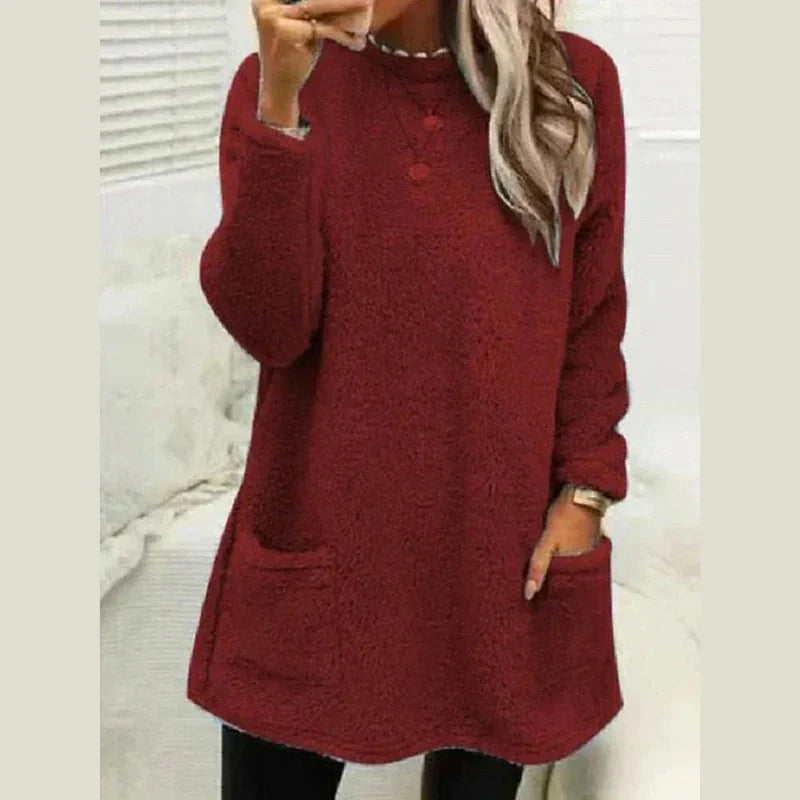 Marlowsen | Women's Fleece Longline Pocket Winter Pullover Sweater