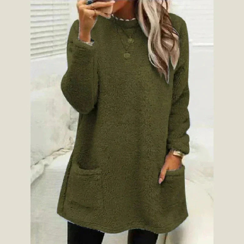 Marlowsen | Women's Fleece Longline Pocket Winter Pullover Sweater