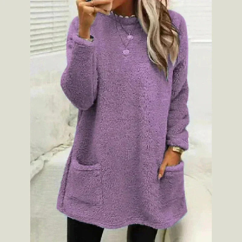Marlowsen | Women's Fleece Longline Pocket Winter Pullover Sweater