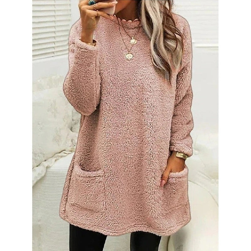 Marlowsen | Women's Fleece Longline Pocket Winter Pullover Sweater