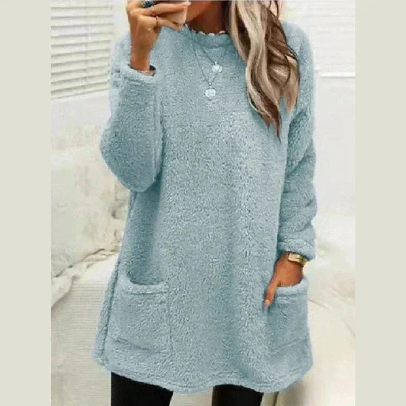 Marlowsen | Women's Fleece Longline Pocket Winter Pullover Sweater