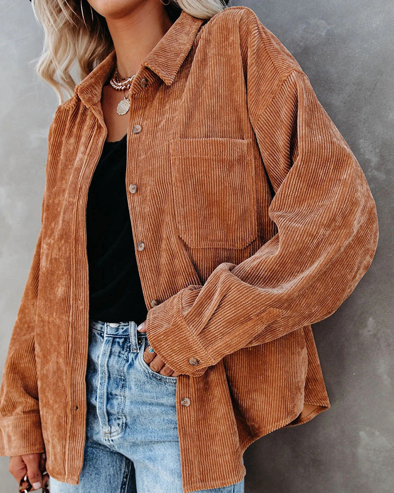 Wrenley | Women's Corduroy Oversized Button Down Shirt