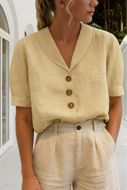Clara | Shawl Collar Button Down Short Sleeve Casual Blouse