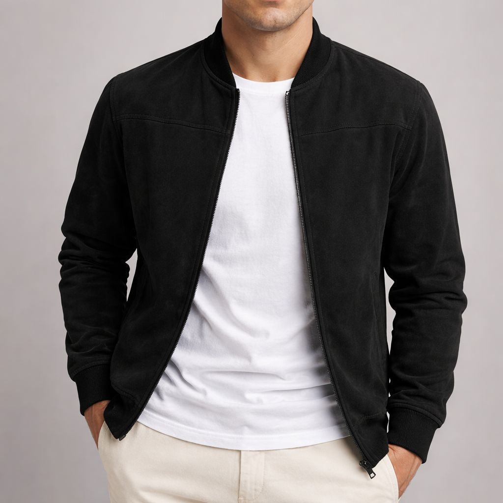 Callan | Men's Suede-Texture Zip-Up Bomber Jacket