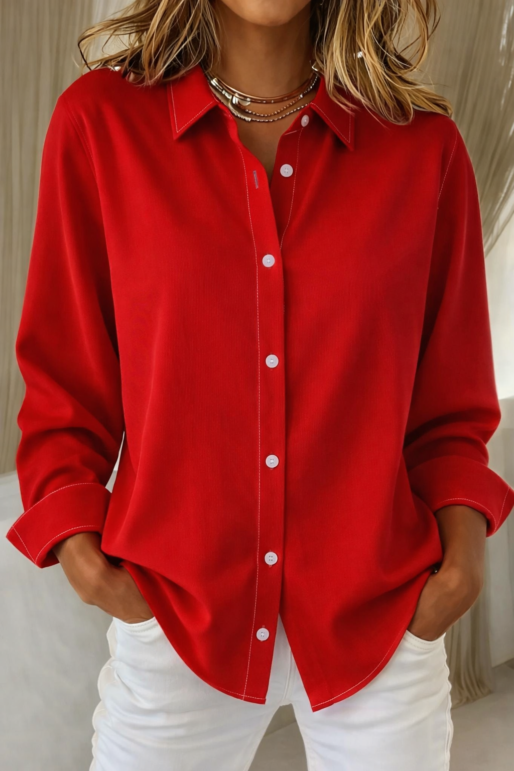 Sienna | Lapel Collar Long Sleeve Oversized Button Down Casual Blouse