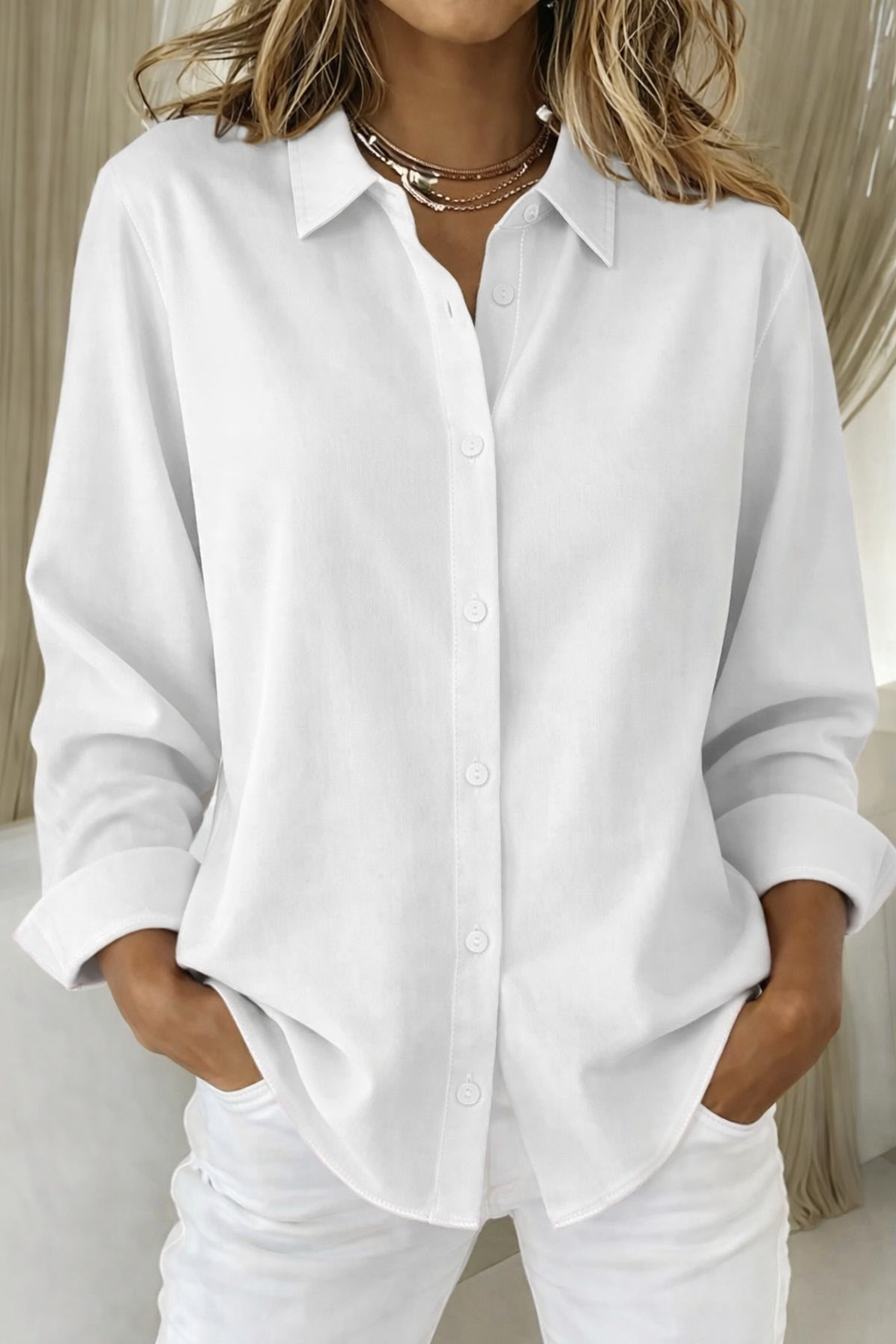 Sienna | Lapel Collar Long Sleeve Oversized Button Down Casual Blouse